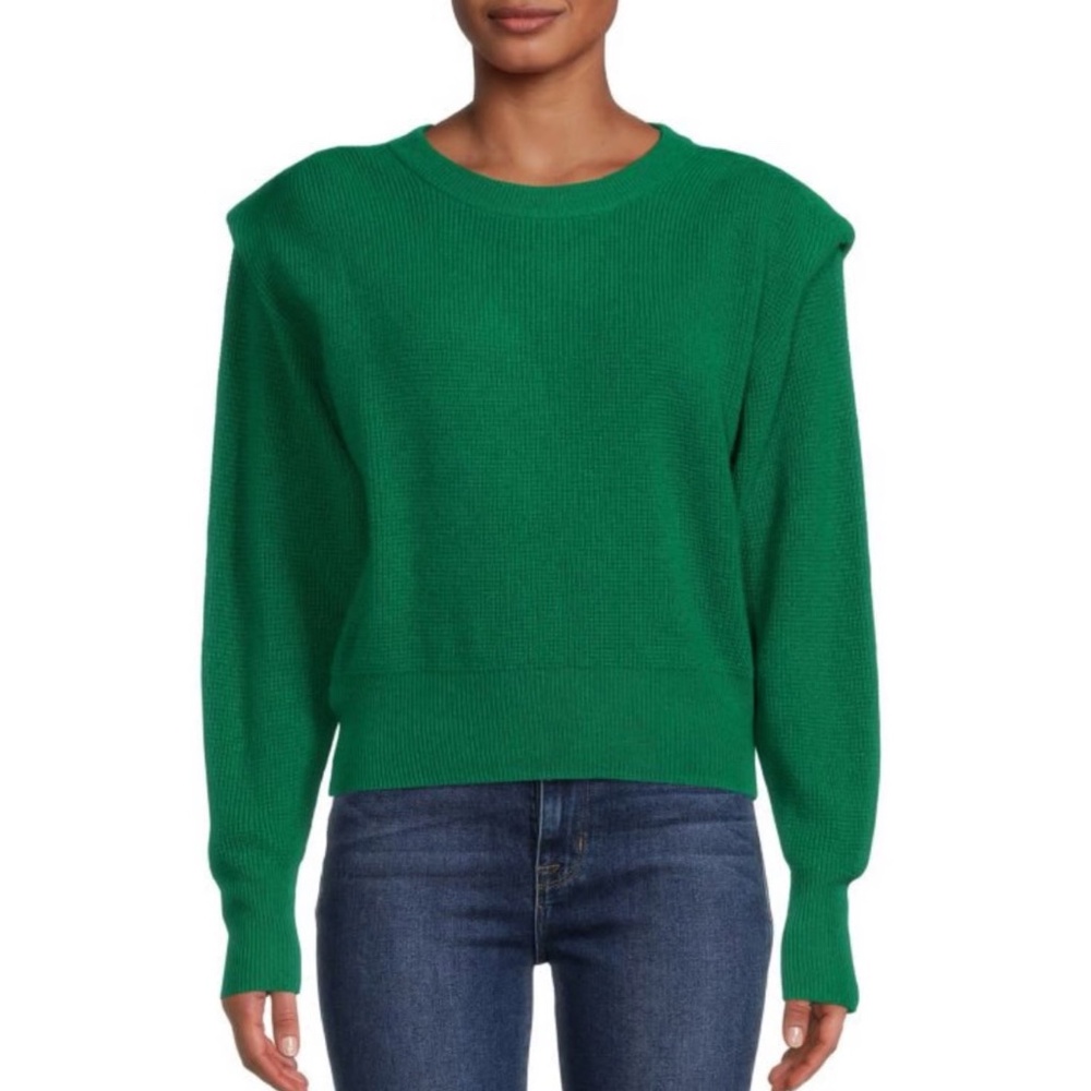 Design 365 100% Cashmere Structured Shoulder Sweater Emerald Green Size M